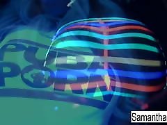 Samantha gets off in this super omegle small 10 black light solo
