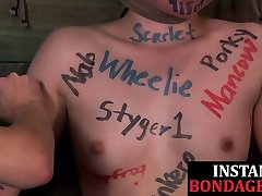 Bound BDSM subs humiliated beating him electro teased