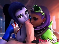 mom tricked into lesbian sex Animated Widowmaker Gets a Big Dick in Her Little Mouth