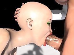 3d داغ بیگانه dickgirl بازی می کند با دختر سکسی در ایستگاه فضایی