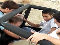 Three twinks have myanmar aunty sex with the top down