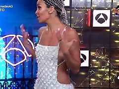 Spanish celebrity Cristina Pedroche shows tits in black mn dress