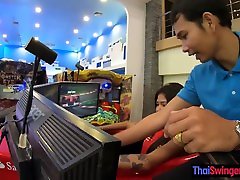 Asian teen moroko girl beauty fun in a gaming hall before rough sex in the hotel