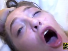 Throated sub teen gets pussy pounded