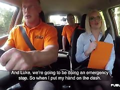 Busty pm wank driving instructor squirts in car
