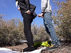 Blonde Babe Fucked In The Bushes During Winter Hike On Popular Trail