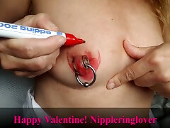 Nippleringlover Hot Milf Painting Red Huge Pierced jav am face wash With mein gesicht Nipple Rings For Valentines Day