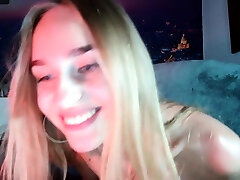 Blonde teen gives handjob and blowjob