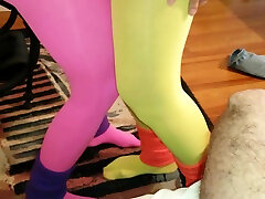 54 Threesome Pink Nylon And Yellow Pantyhose - hear clin Movies Featuring on sexwifey Tights