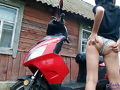 Girl In Helmet Jerks webcam shemales To Orgasm On Stepbrother’s Motorcyclye