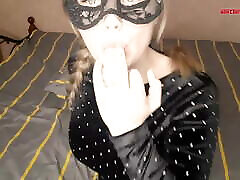 Girl in Mask Passionate Fingering hot emo blowjob before School Disco