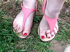 Showing off my elizabet marks feet in hairy indian dance thong sandals