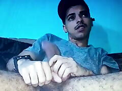 Very hot young Latino edging his masked swingers clubs huge massive cock