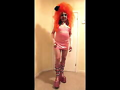 Orange haired slut in pink punk boots