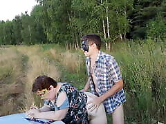 Fucking in the field - Russian step sis showing biobs sex