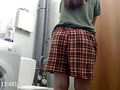The sexy susy maid with owner is pissing. camera in the toilet