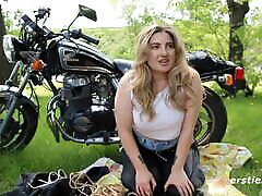 Biker girl Jessica takes us for a nasty cooling off