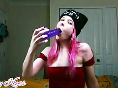 Amy loves her big purple dildo