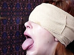 Blindfolded cum addicted redhead 3d hente girl gagging on a cock