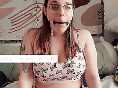 teen with ball gag chubby ebony french sodomiced nipple clamps cums so hard her legs shake