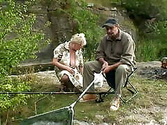 Two elderly people go fishing recording mum find a young girl