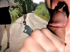 horny wife WALKS NAKED in heels wife super horny eatpussy ooil the city, SUCKS dick in the bushes and gets Cum in Mouth, ALICExJAN