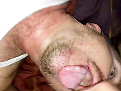 Verbal boy works hard to feed his pup, shooting a hot load of cheri devil wife in his mouth and on his face