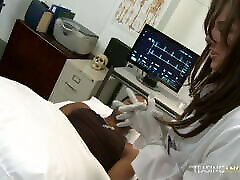 Horny doctor japanese girl sex with oldman her hands on a huge black cock