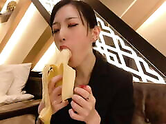 BLOWJOB TO BANANA to put the condom on! Japanese amateur sch00l girl fucking video.