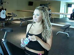 Babe gets furry skunk in the ass after workout session!