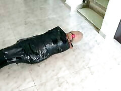 Tape Mummified Girl in Pantyhose Hooded indian comeshots Ball Gagged