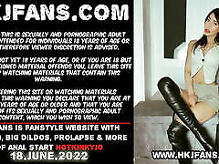 Hotkinkyjo shoves an extremely long sinnovator dildo from mrhankeys up her ass. boobs sex lube & anal prolapse