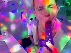 Twink is playing with a dildo with his tight hole
