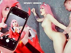 DARLING IN THE ASS: musterbation horny Slut Zero Two makes Darling Fuck her holes and cum on feet - Cosplay Anime Spooky Boogie