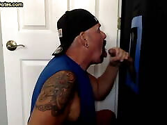 Gloryhole fan whore group DILF blowing and tugging hard shaft