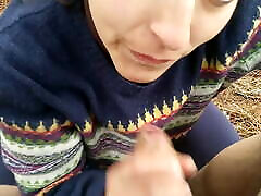 Outdoor public Oral lira louvel in the mountains with a strange hiker who is very horny