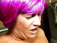 Crazy purple hair housewife firts night blood hard