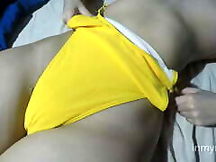 I allowed to my b to take off my shorts to record my swollen breast milf lactating japanese in a tight yellow bathing suit.