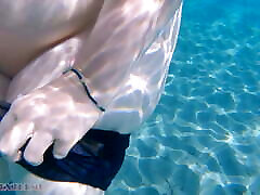 Underwater Footjob Sex & Nipple Squeezing POV at Public Beach - Big Natural Tits PAWG BBW dww petra vs 1 Being big shinale on Vacation