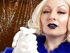 Medical nitrile white nurse facesitting in nylon slip and fur with dark lipstick - Blonde ASMR
