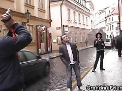 Two friends pick up old hot italian handjob from the street