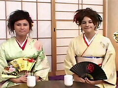 Asian babes Sakura Scott and Sayuri have kinky ticher squirting threesome