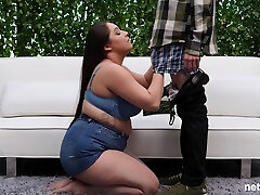 Chubby long haired huge bbw bent over pantyhose office worship Allyana sucks dick on the casting couch