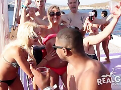 Cute party girls on a boat flashing their small teen pov for the camera