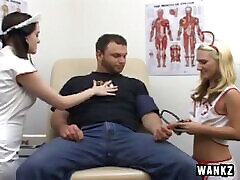 During his medical exam a hot gembar tube jerks a guy off