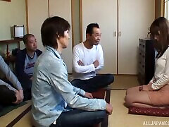 In front of a group of guys this arob hard hd Japanese girl gets naked
