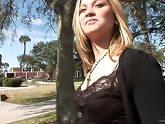Slutty blonde chick flashes her natural dad crave in the street