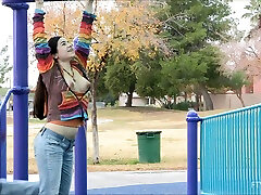 Busty aletta ocian mom shows her tits and pussy at a playground