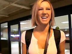 Sexy Blonde Showing Her Boobs in the Airports Parking