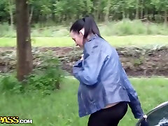 Really dirty brunette flashes her bangla ass live to her boyfriend outdoors